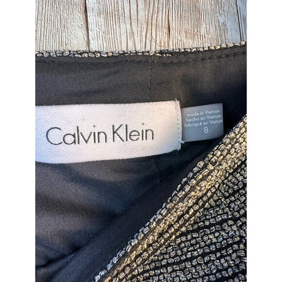 Calvin‎ Klein Skirt Suit 8 Gray Metallic Black Colorblock Ribbed Stretch Lined - Picture 15 of 16